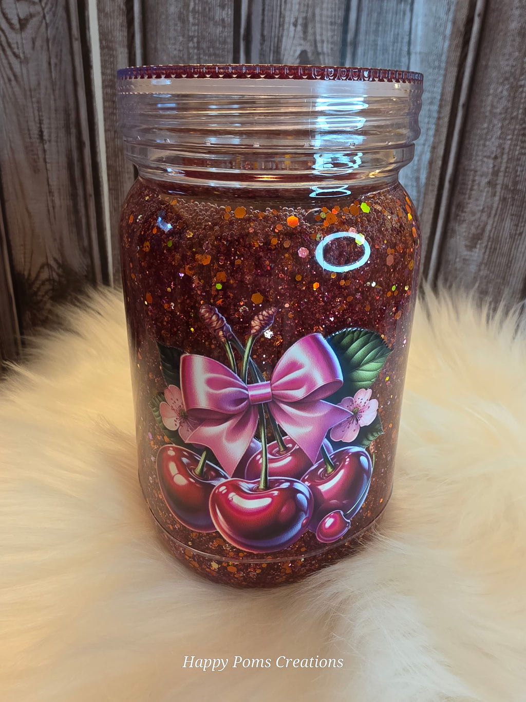 Acrylic Mason Jar - 15 oz, Snow Globe, Cherry Jubilee