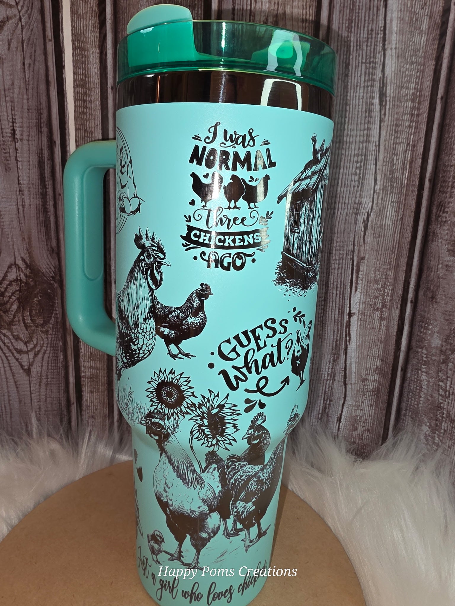40 oz Teal, Laser Engraved Crazy Chicken Lady