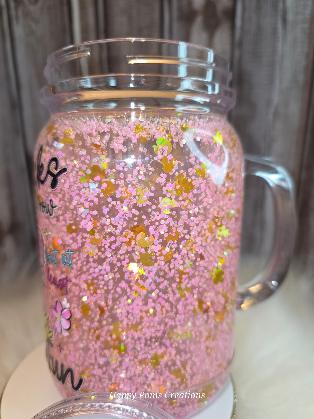 Acrylic Mason Jar Tumbler - 15 oz, Snow Globe, Ducks in a Row