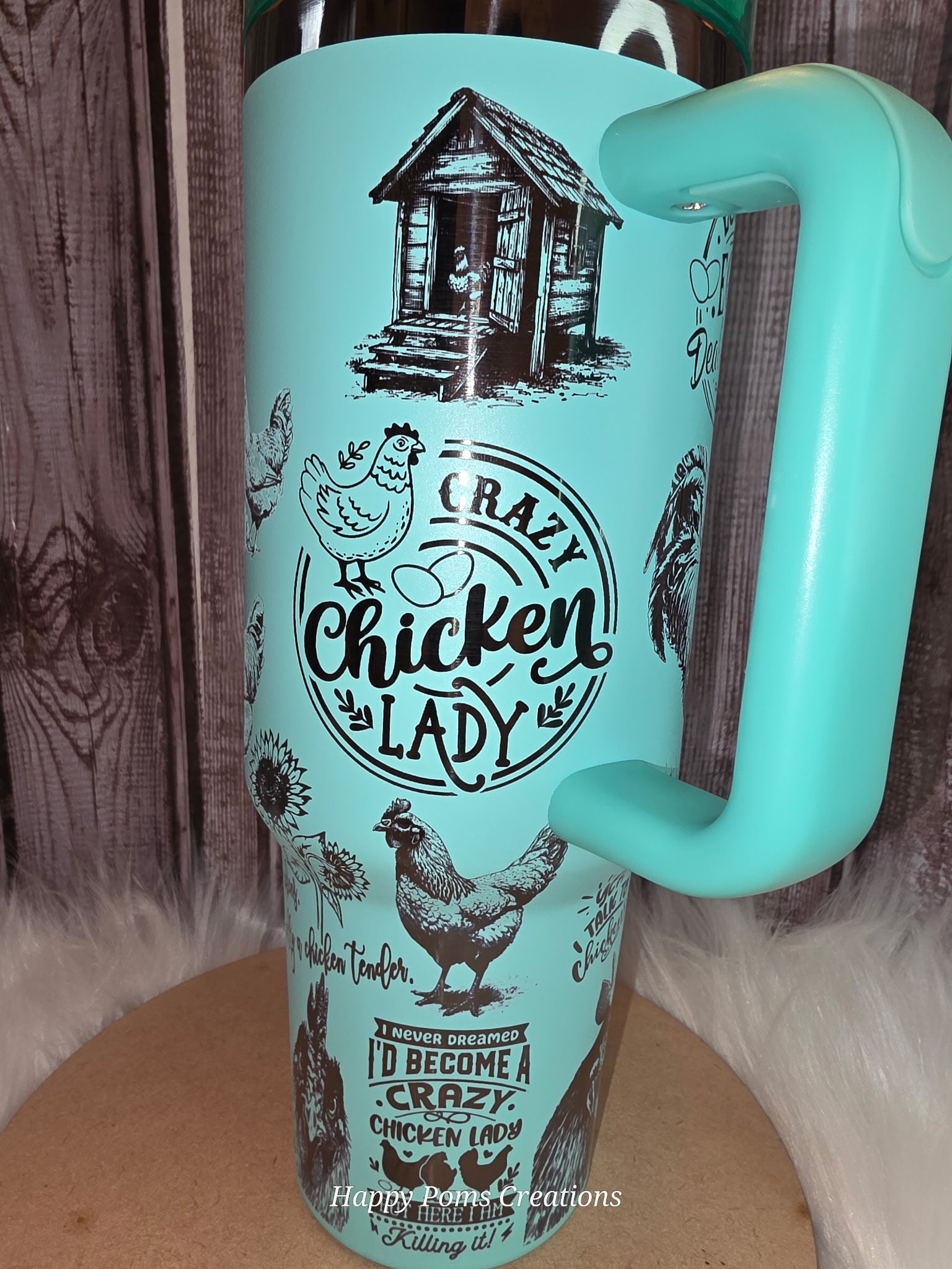 40 oz Teal, Laser Engraved Crazy Chicken Lady