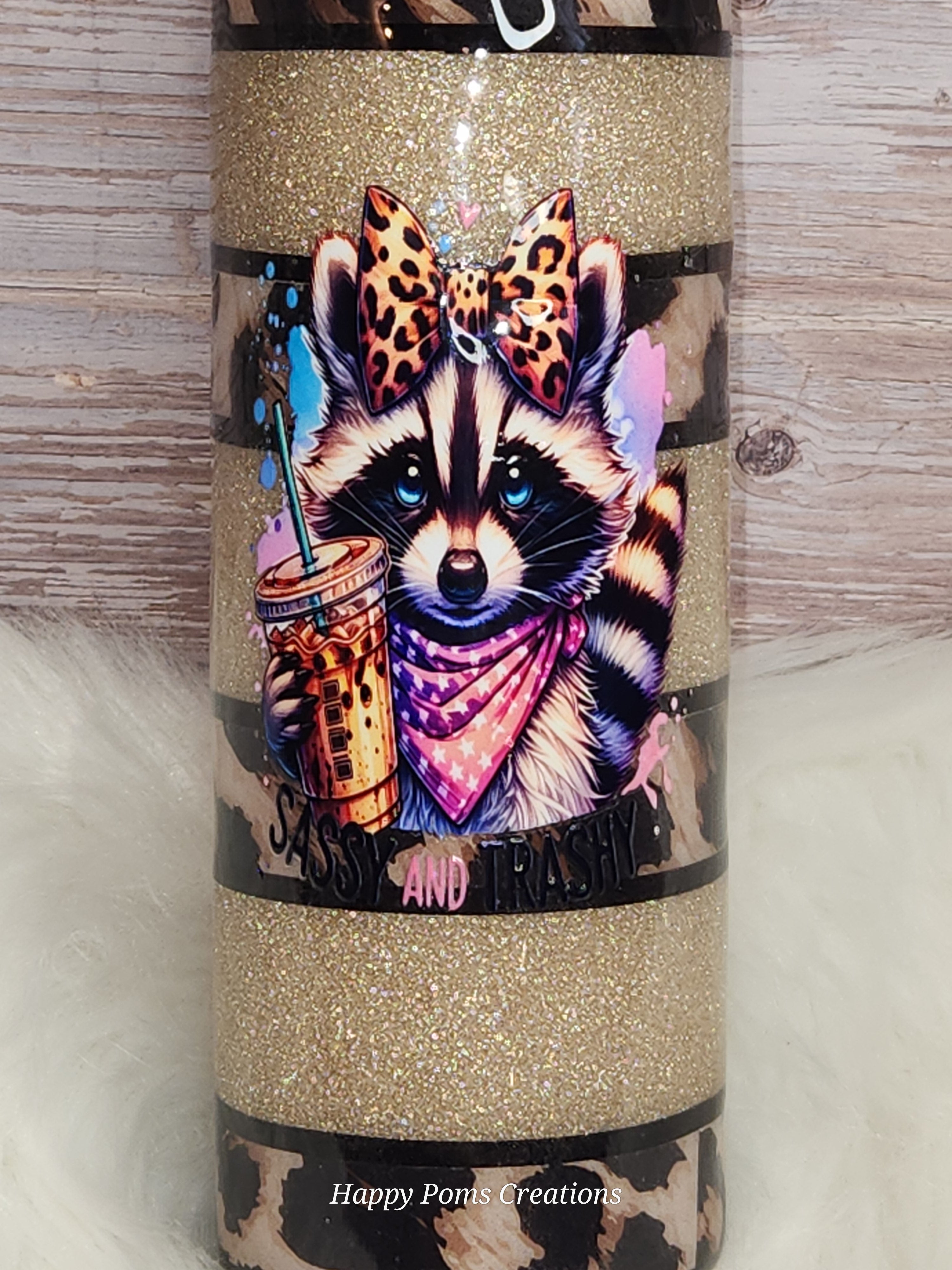 Stainless Steel Tumbler - 20 oz, Sassy and Trashy Racoon w/straw