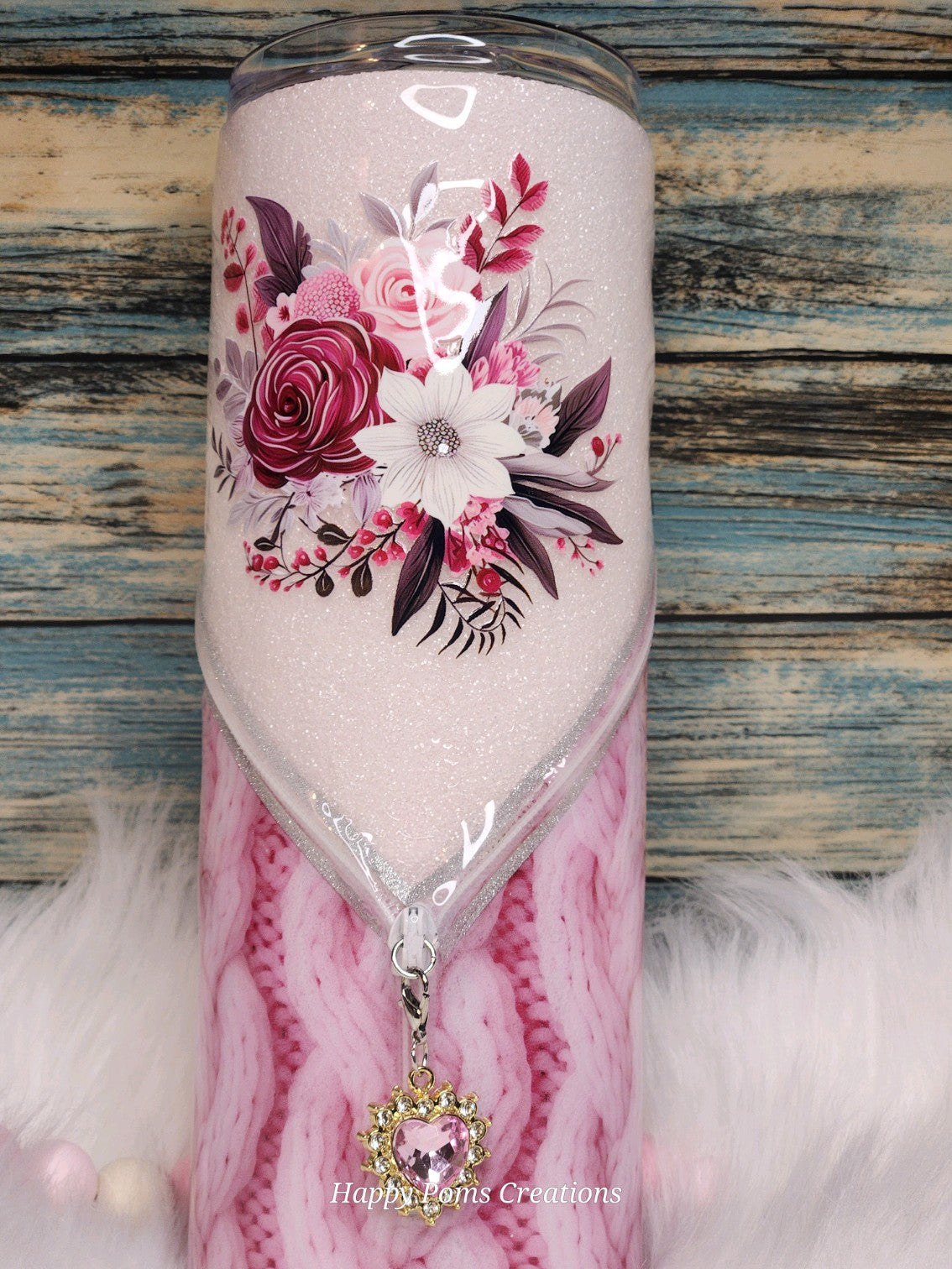 Pink Sweater Tumbler: 20 oz Stainless Steel with Jeweled Heart Charm
