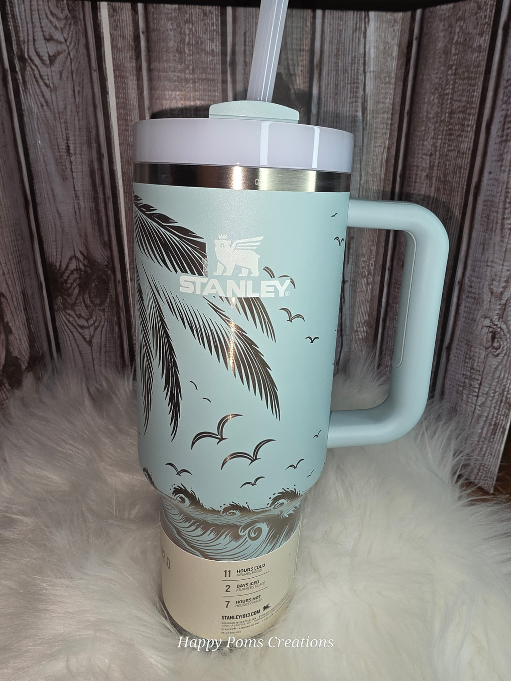 Stainless Steel Stanley - 40 oz, Laser Engraved, Seafoam, Beachy Gnome.
