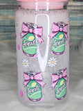 16 oz Acrylic Snow-Globe Cup - Lemon/Lime fizzy drink with Pink bows. w/Straw