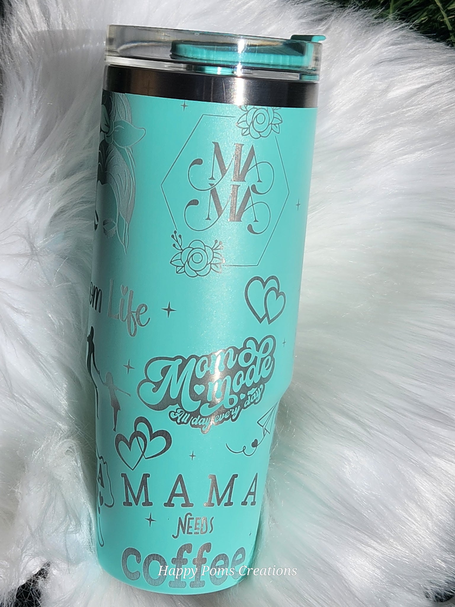 30 oz Stainless Steel Tumbler -  Laser Engraved, MAMA w/Straw.