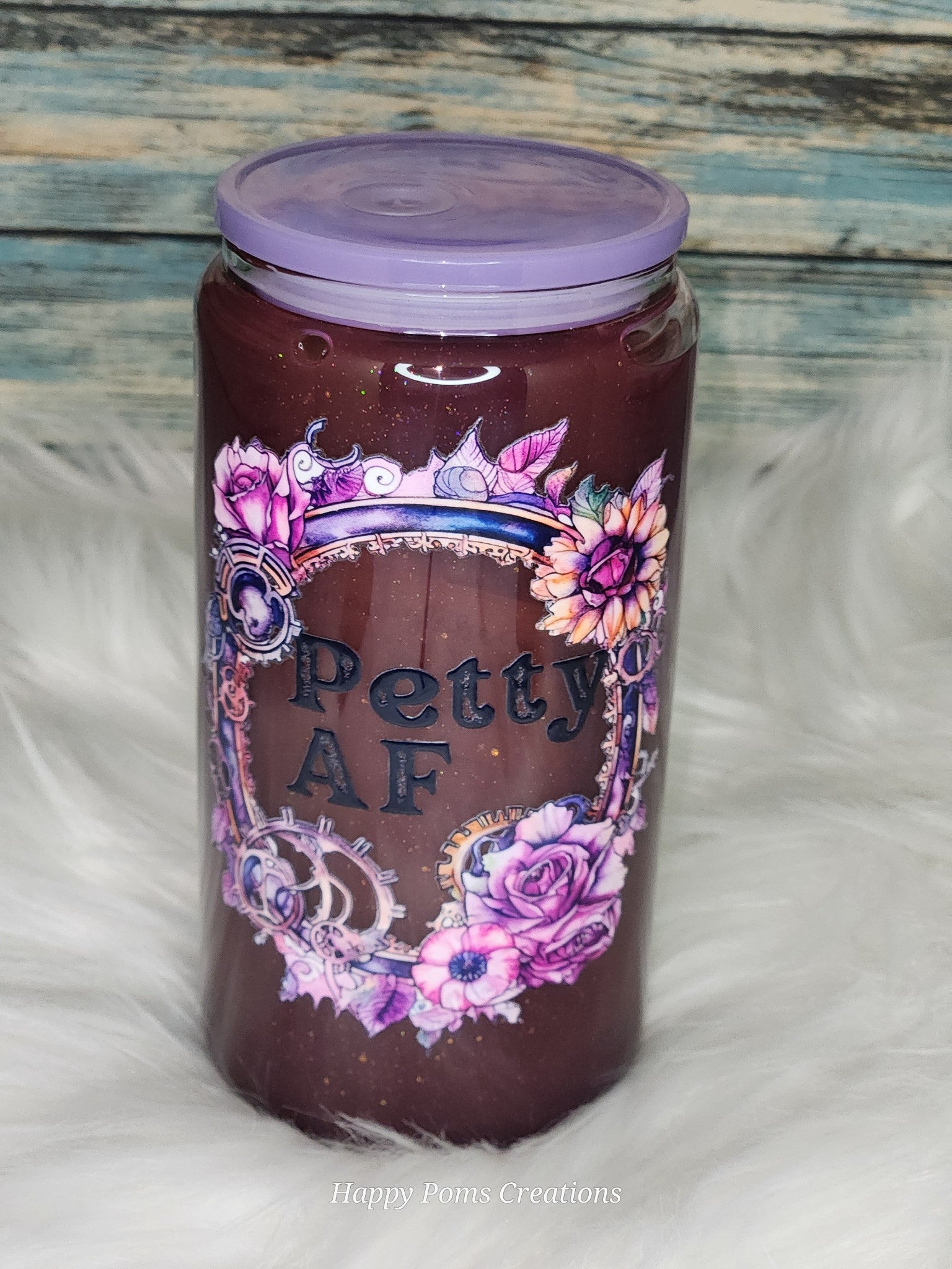 16 oz Glass Cup - Petty AF, Show-Globe, Comes with Straw.