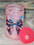 Acrylic Cup - 16oz, Pink Glitter, Snow Globe, Shiny Bows