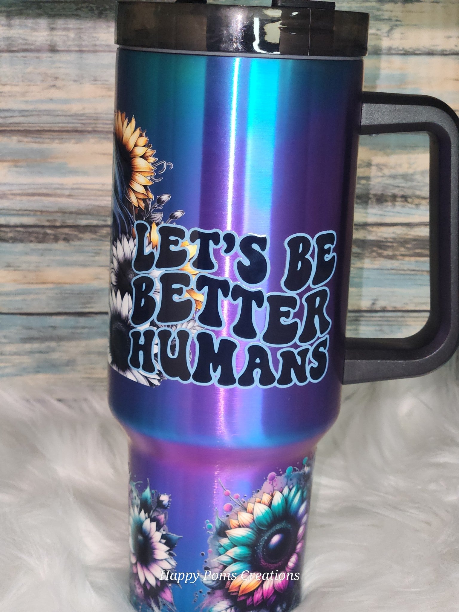 40 oz Stanley Dupe Tumber - Shifting Blue, Lets Be Better Humans, w/Straw