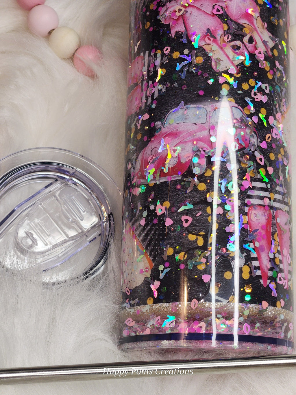 Snow Globe Tumbler: Pink Celebration, Floating Stilettos & VW Bug