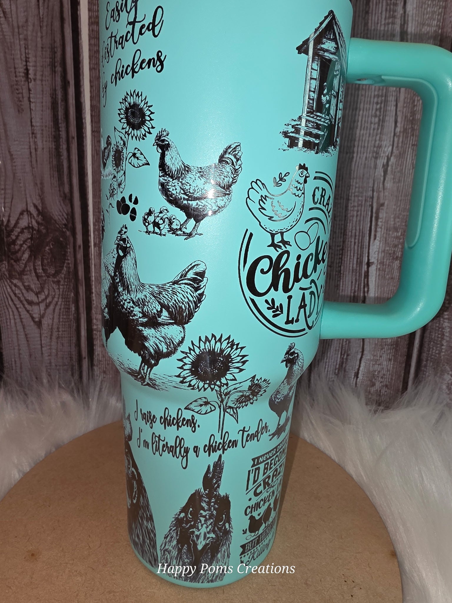 40 oz Teal, Laser Engraved Crazy Chicken Lady
