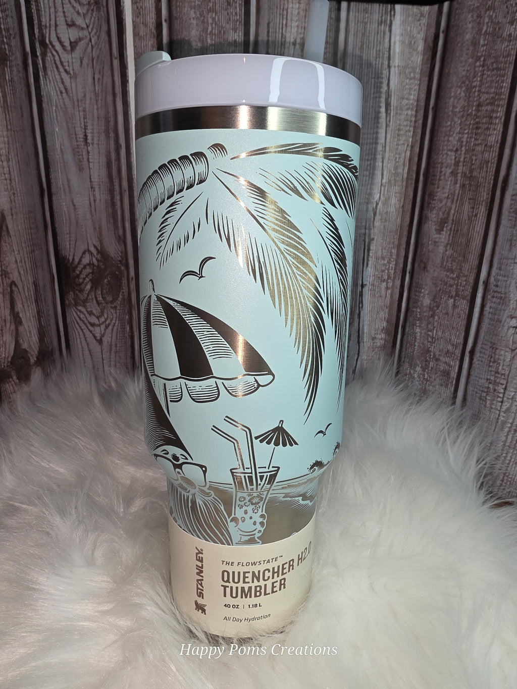 Stainless Steel Stanley - 40 oz, Laser Engraved, Seafoam, Beachy Gnome.