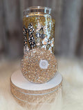 Acrylic Tumbler - Gold, 16 oz, Snow Globe, Cheetah Bows and Books