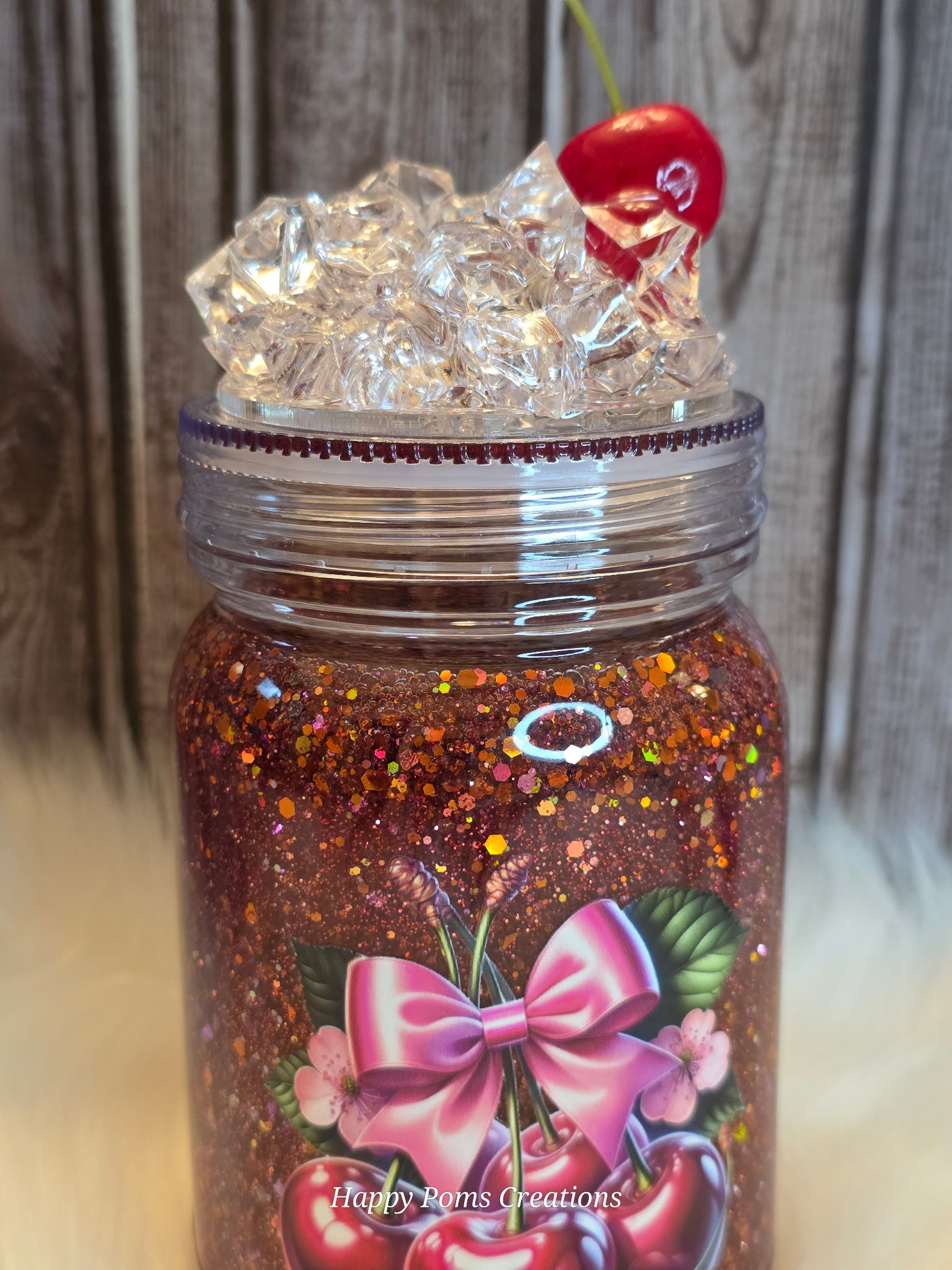 Acrylic Mason Jar - 15 oz, Snow Globe, Cherry Jubilee