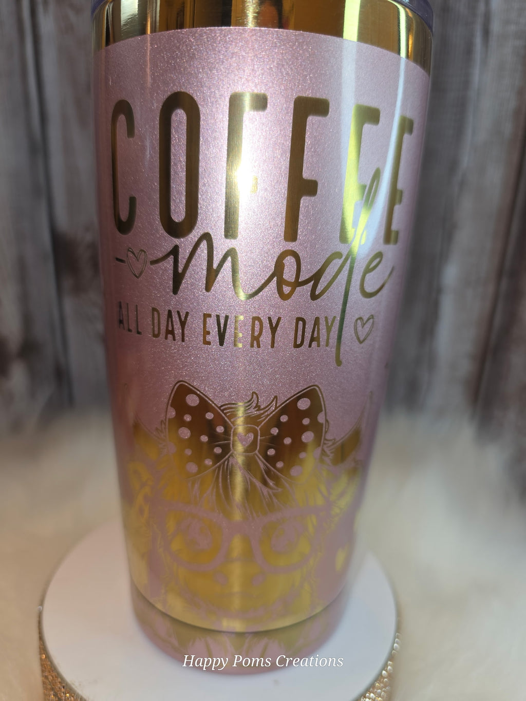 Pink Glitter Coffee Tumbler, Cow Lover Gift, Cute Insulated Travel Mug, “Coffee Mode” Cup, Girly Glam Cup, Fits Car Cup Holder