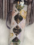 Hearts & Diamonds Snow Globe Tumbler: Acrylic Handle, 20 oz, W/Straw