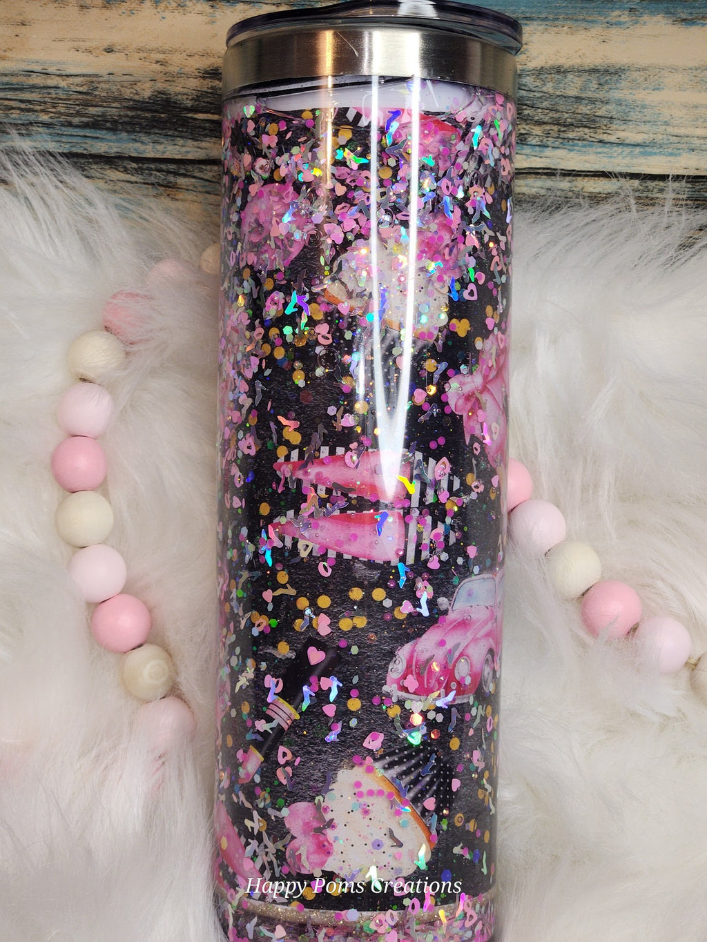 Snow Globe Tumbler: Pink Celebration, Floating Stilettos & VW Bug