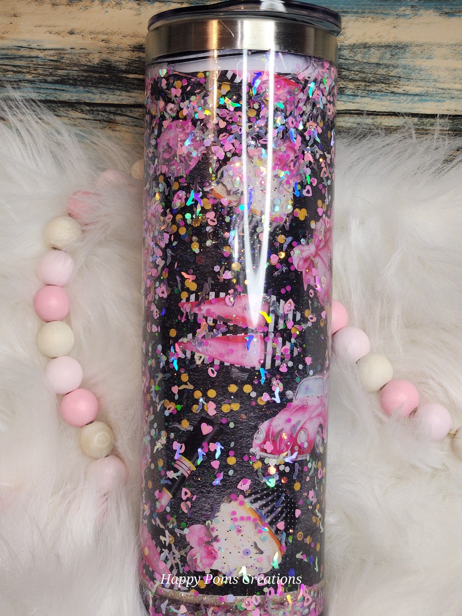 Snow Globe Tumbler: Pink Celebration, Floating Stilettos & VW Bug
