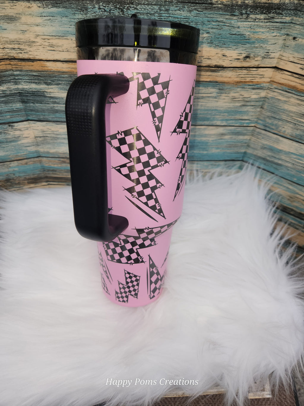 Pink Rugged Checkers Lightning Bolt Tumbler (40 oz, Stainless Steel)