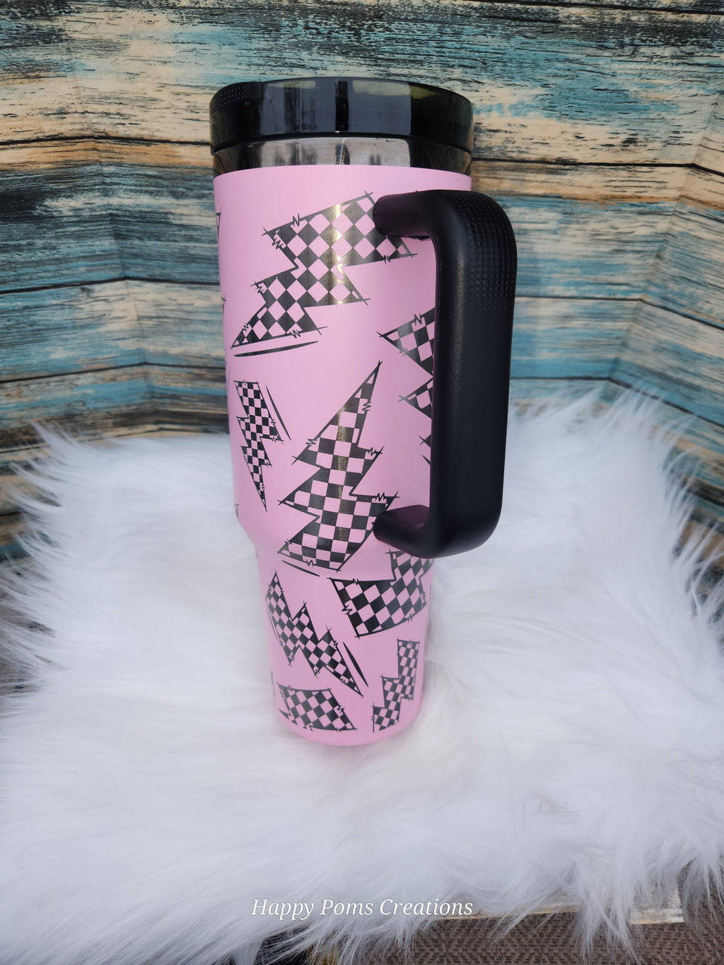 Pink Rugged Checkers Lightning Bolt Tumbler (40 oz, Stainless Steel)