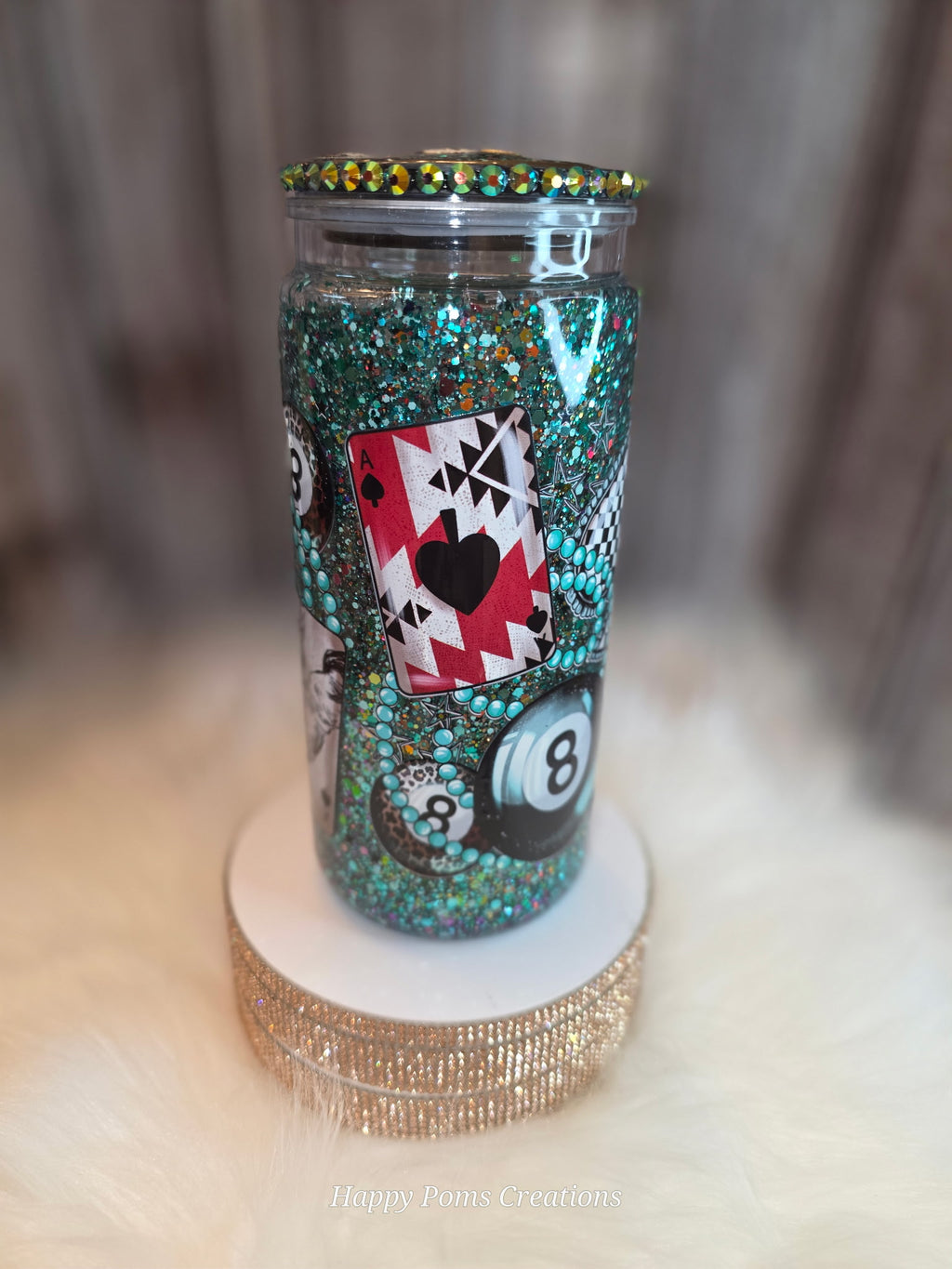 20 oz Snow Globe Tumbler | Casino Playing Cards, 8 Ball, Cherries, Cowgirl Design