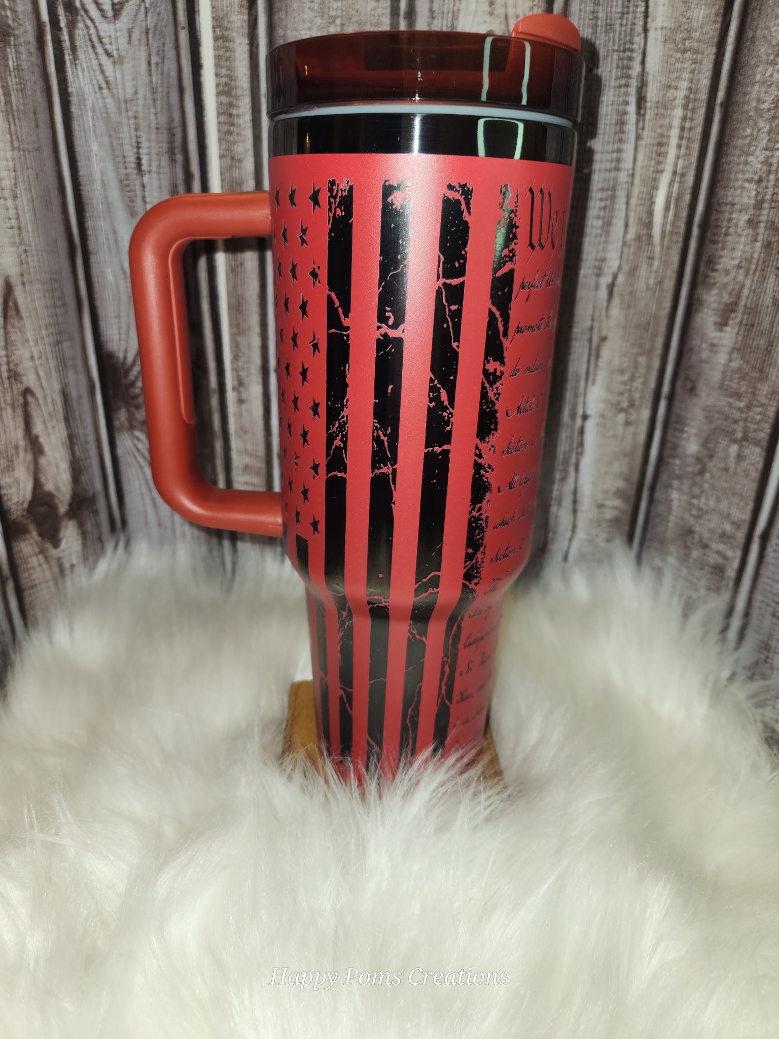 Stainless Steel Stanley Dupe - 40oz, Laser Engraved Red over Black, WE THE PEOPLE