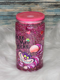 Pink Cheshire Cat Snow Globe Tumbler with Dark Pink Glitter