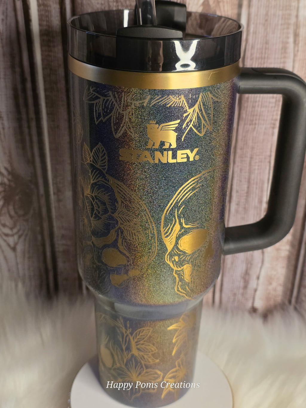 Exclusive Pixie Dust, Skull & Roses Stanley Tumbler, Laser Engraved Travel Mug, Dark Gothcore Drinkware