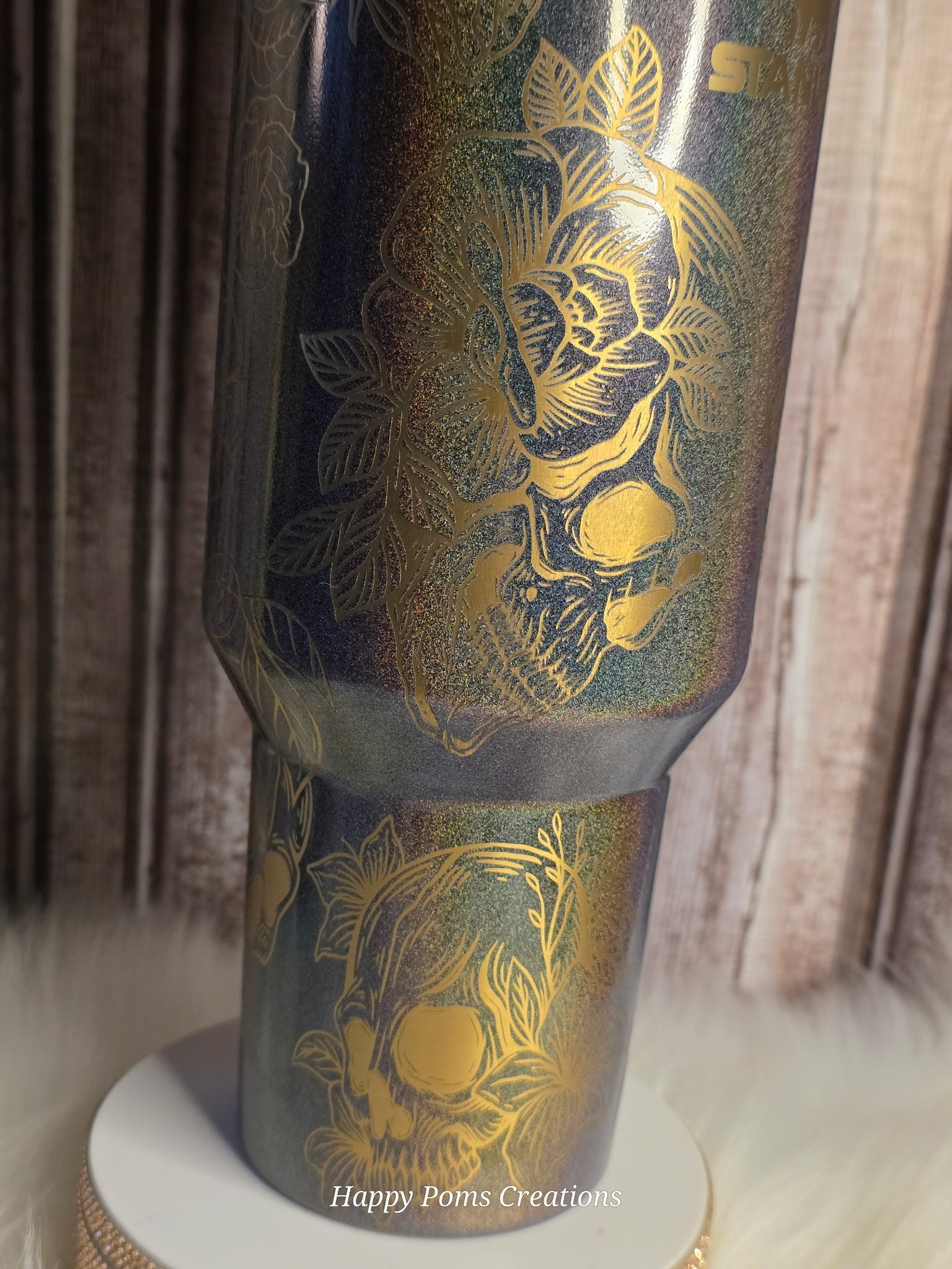 Exclusive Pixie Dust, Skull & Roses Stanley Tumbler, Laser Engraved Travel Mug, Dark Gothcore Drinkware