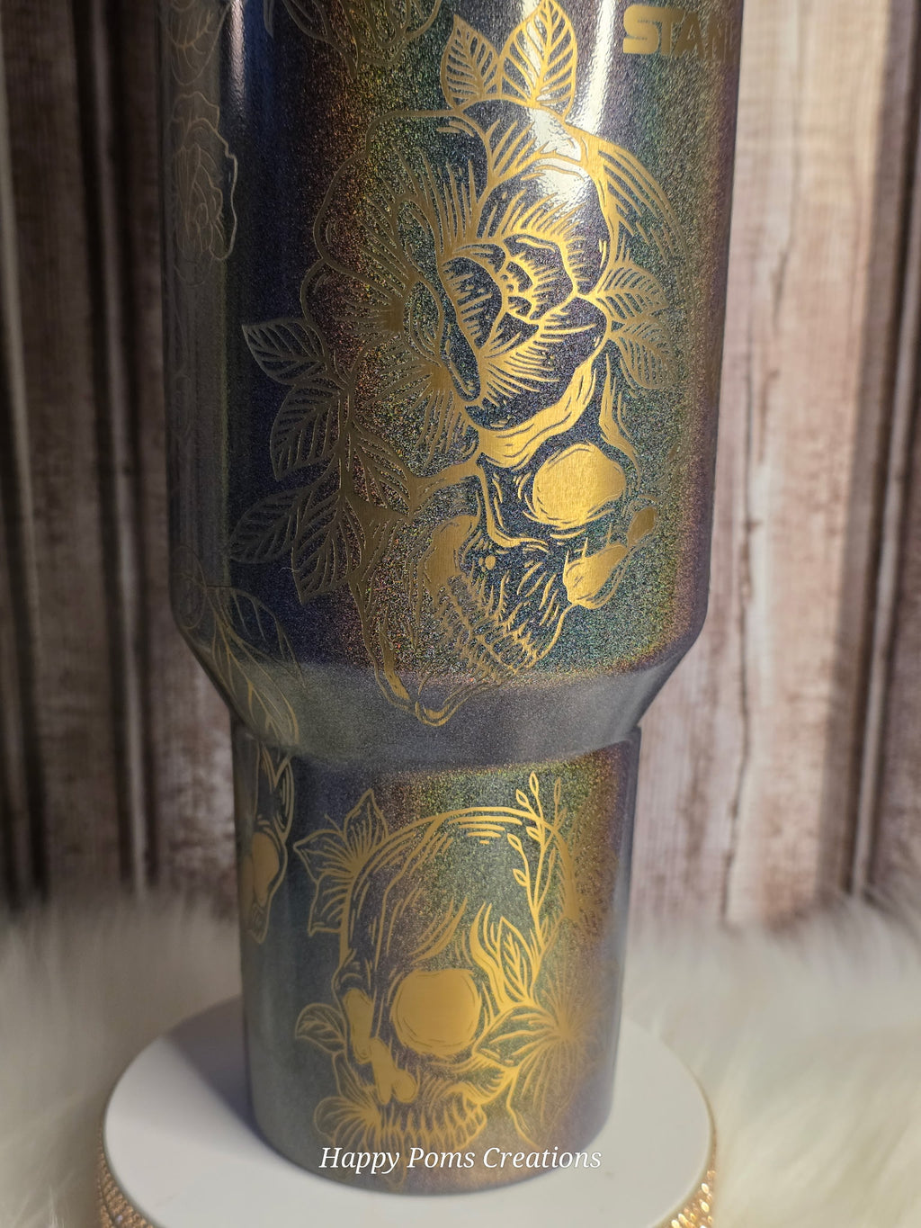 Exclusive Pixie Dust, Skull & Roses Stanley Tumbler, Laser Engraved Travel Mug, Dark Gothcore Drinkware