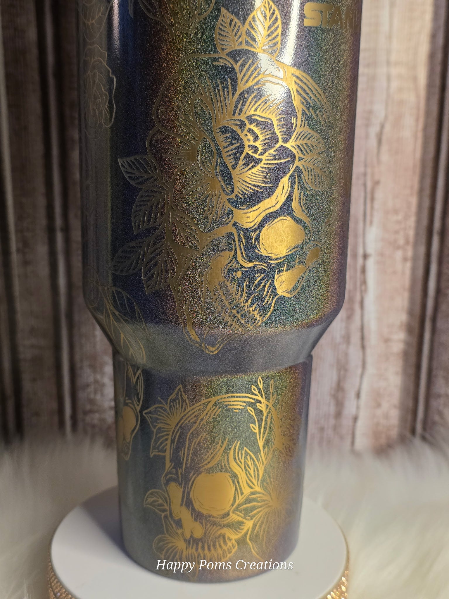 Exclusive Pixie Dust, Skull & Roses Stanley Tumbler, Laser Engraved Travel Mug, Dark Gothcore Drinkware