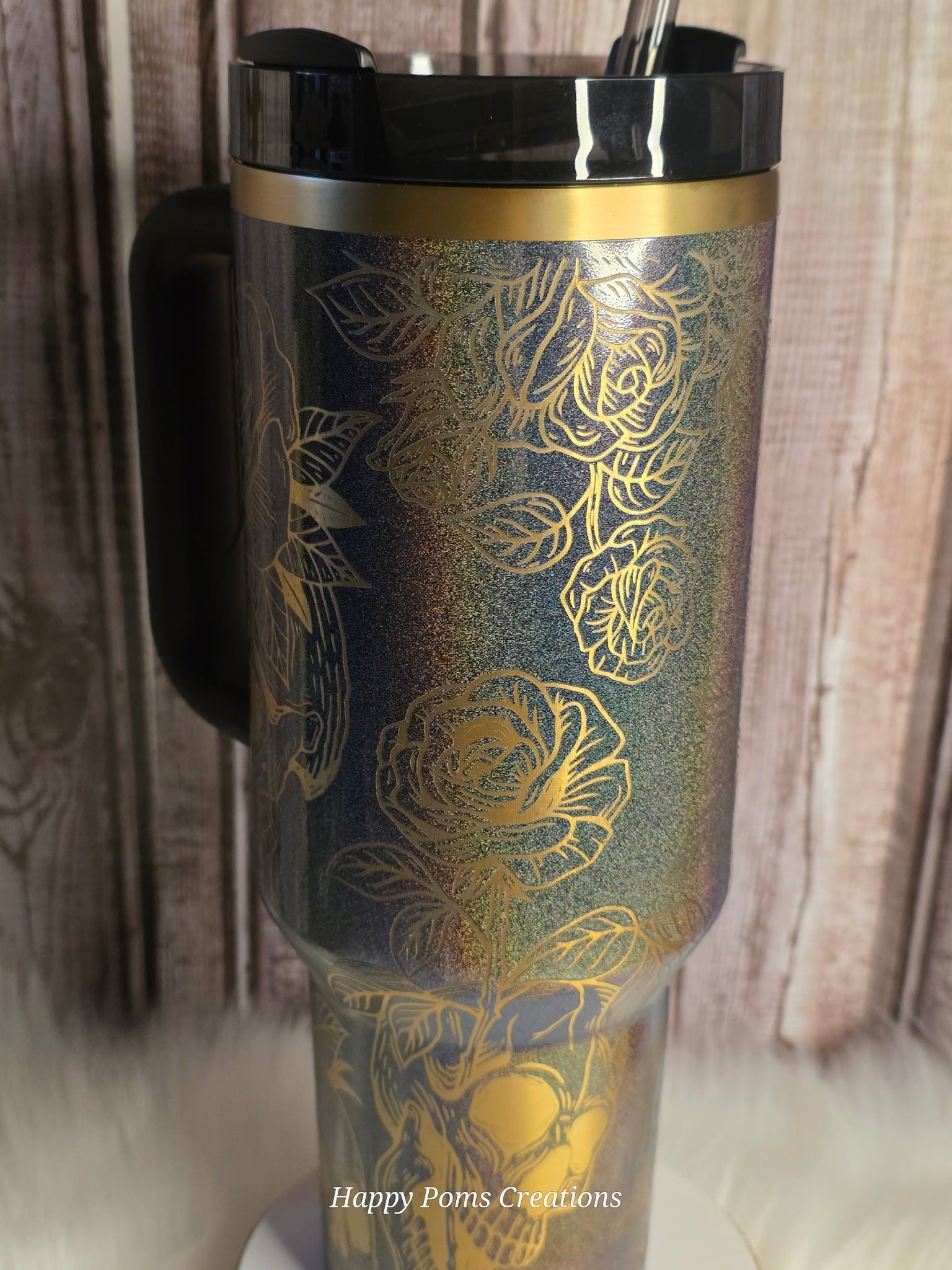 Exclusive Pixie Dust, Skull & Roses Stanley Tumbler, Laser Engraved Travel Mug, Dark Gothcore Drinkware