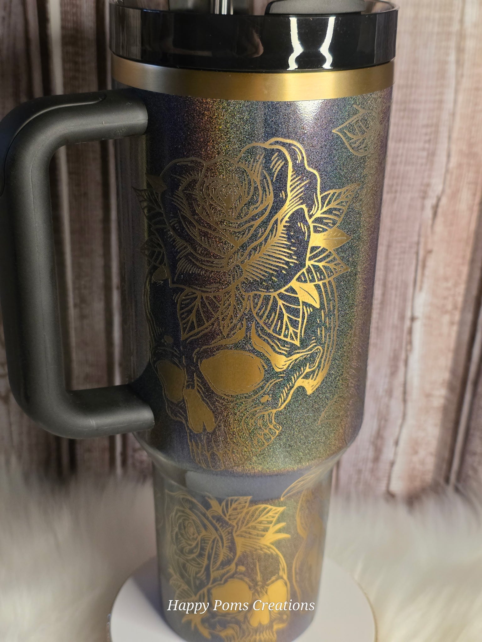 Exclusive Pixie Dust, Skull & Roses Stanley Tumbler, Laser Engraved Travel Mug, Dark Gothcore Drinkware