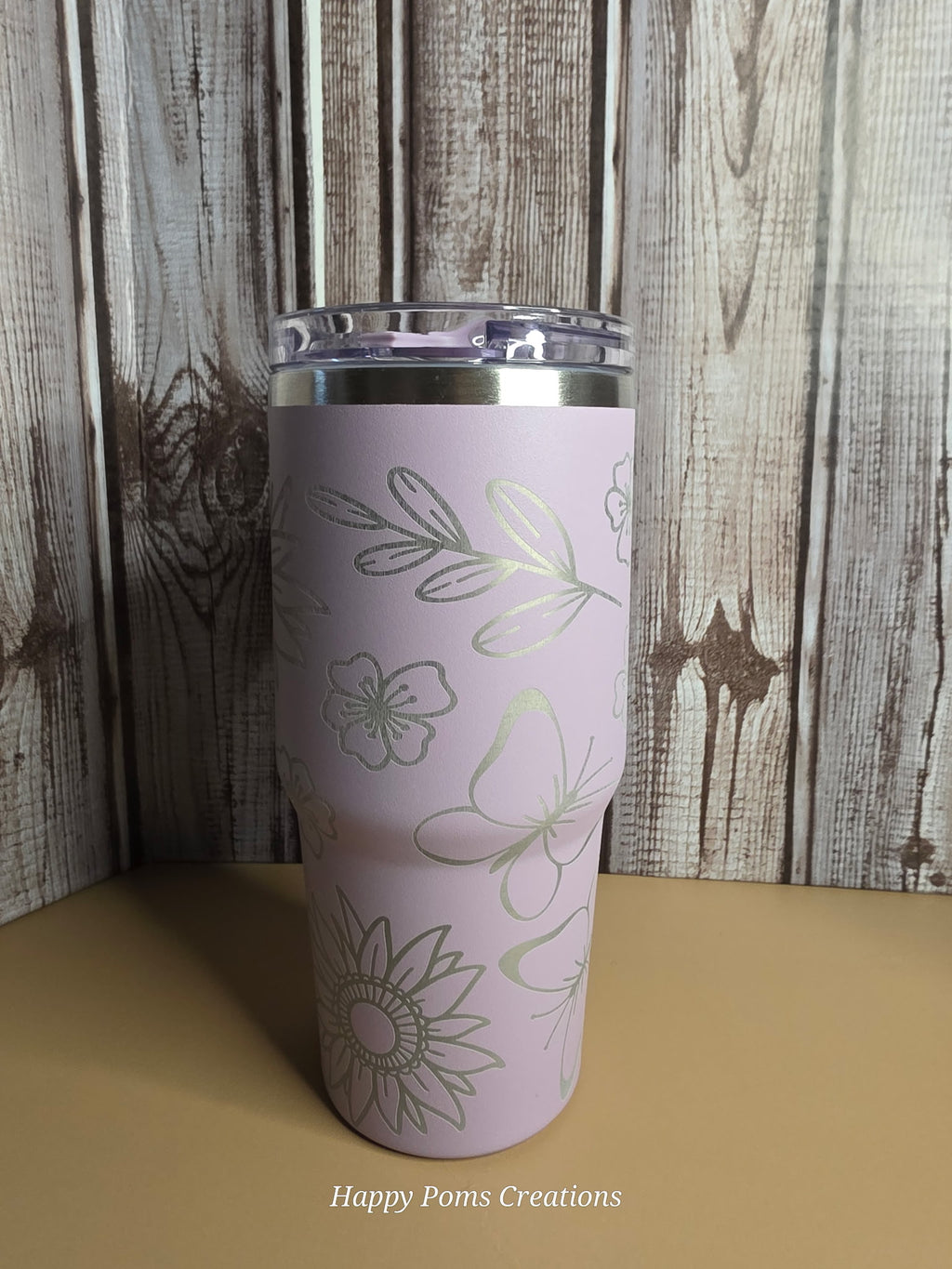 Lavender Floral Tumbler with Handle, 14oz Insulated Cup, Pastel Flower Travel Mug, Stainless Steel Drinkware with Lid, Gift for Her