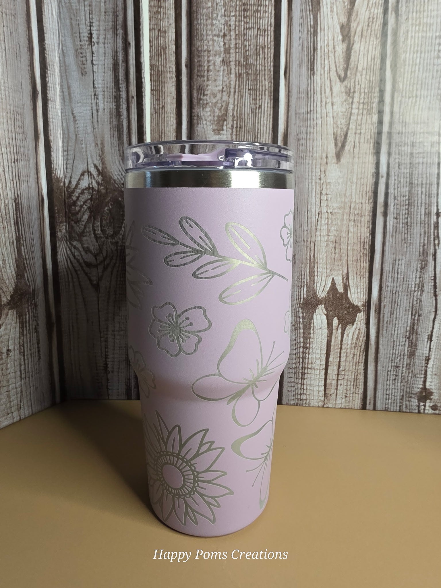 Lavender Floral Tumbler with Handle, 14oz Insulated Cup, Pastel Flower Travel Mug, Stainless Steel Drinkware with Lid, Gift for Her