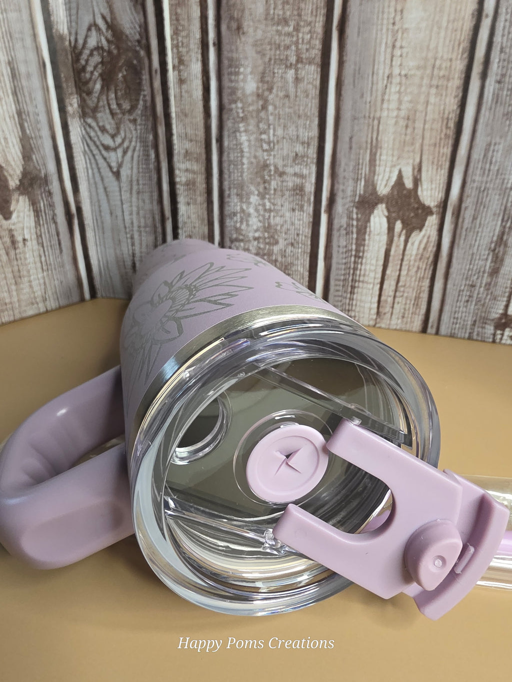 Lavender Floral Tumbler with Handle, 14oz Insulated Cup, Pastel Flower Travel Mug, Stainless Steel Drinkware with Lid, Gift for Her