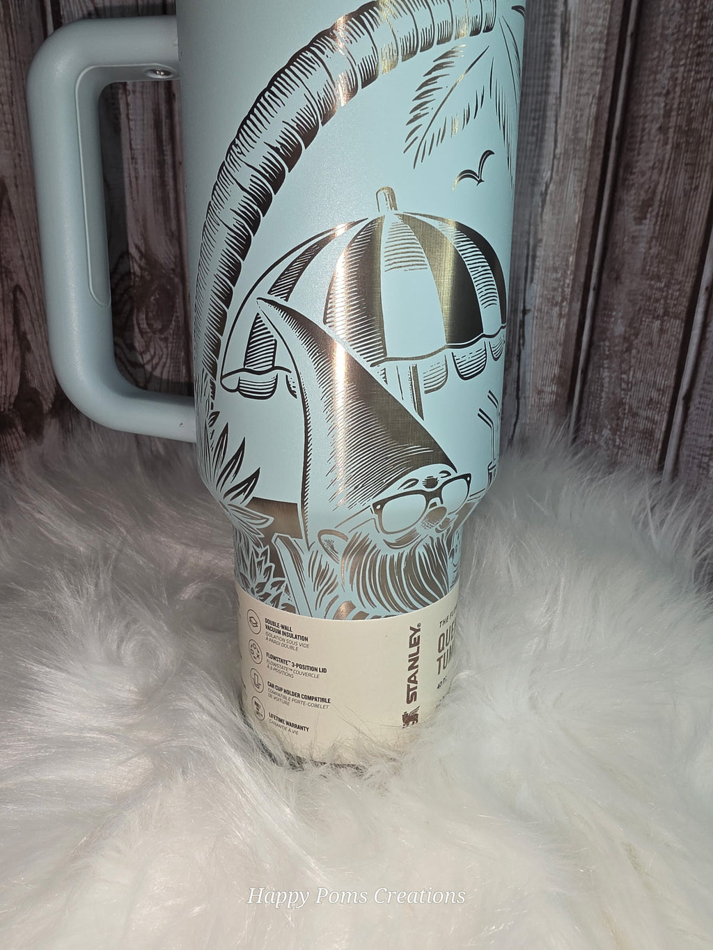 Stainless Steel Stanley - 40 oz, Laser Engraved, Seafoam, Beachy Gnome.