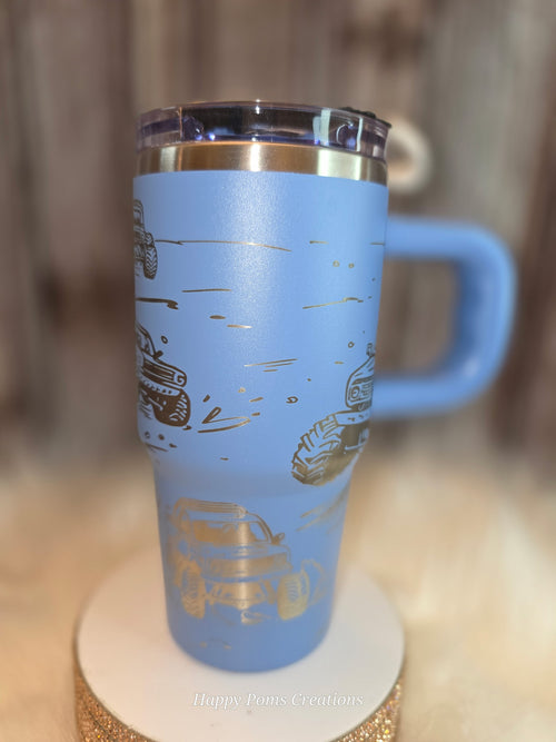 14 oz Off Road Truck Tumbler Personalized | Jeep Style Engraved Travel Mug with Handle | 4x4 Gift for Him | Camping Cup Adventure Lover