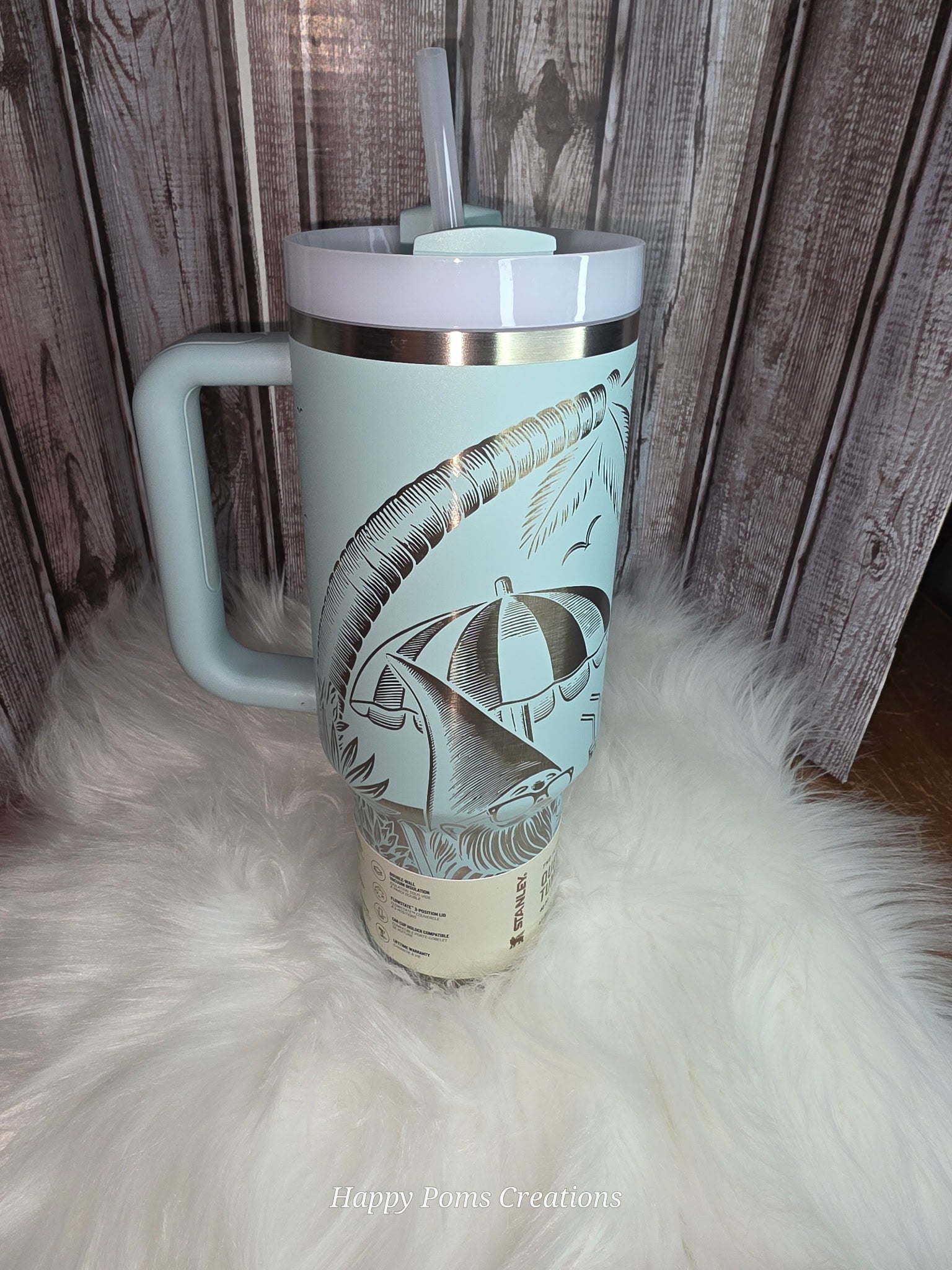 Stainless Steel Stanley - 40 oz, Laser Engraved, Seafoam, Beachy Gnome.