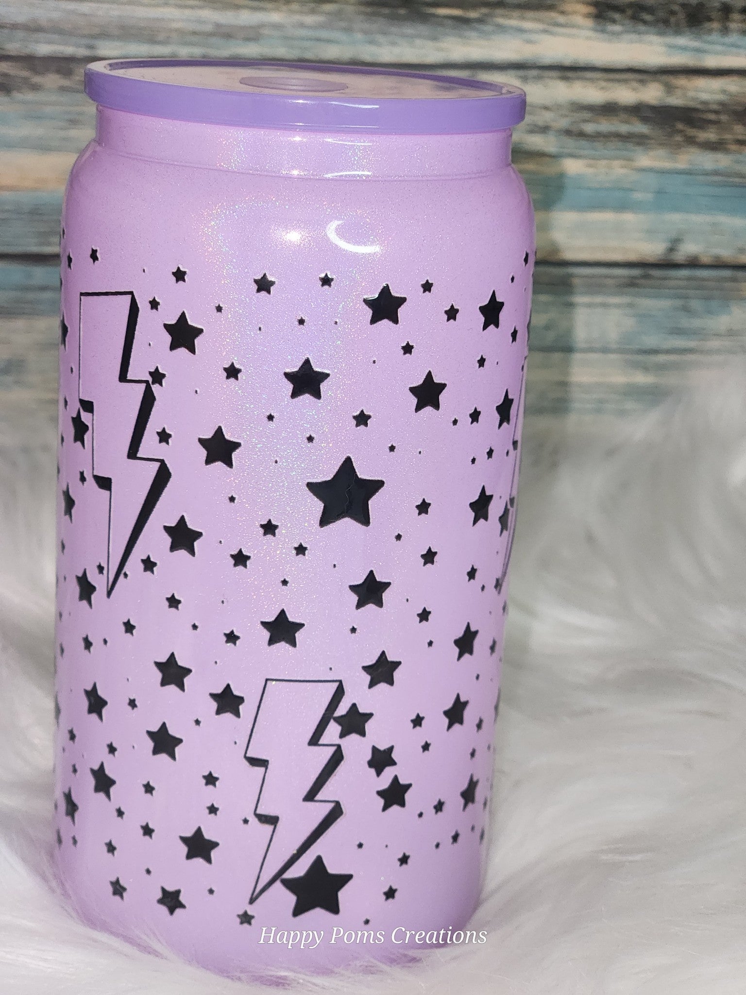16 oz Glass Cup - BAD Penny, Pink w/Straw.