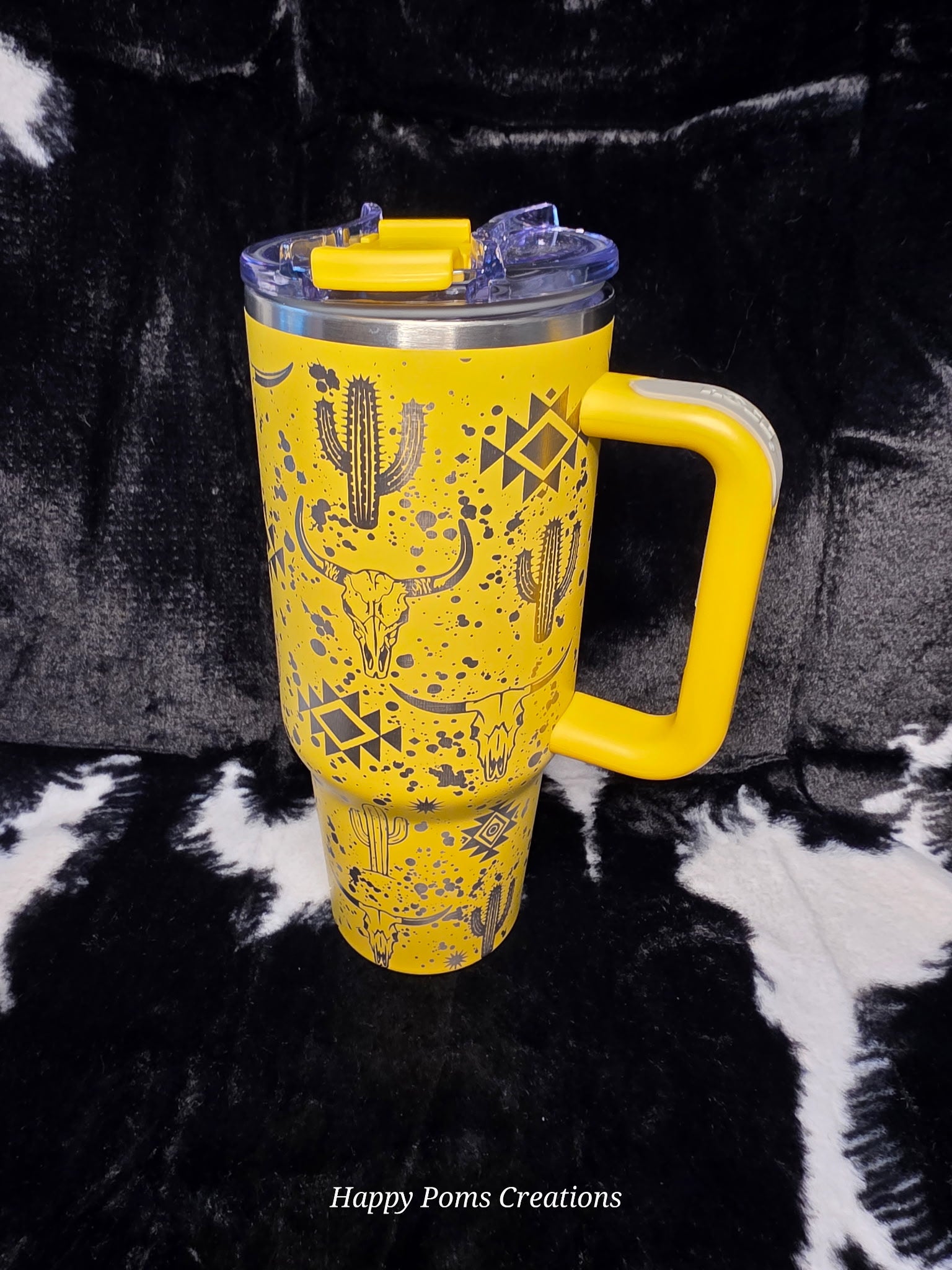Stainless Steel Stanley Dupe - 40 oz, Laser Engraved, Spanish Sun, Western Splatter