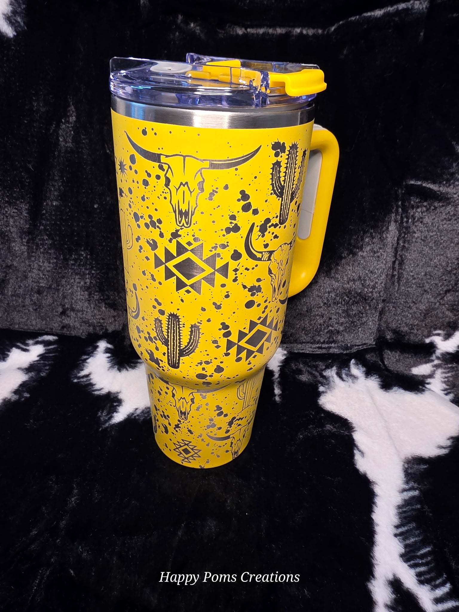Stainless Steel Stanley Dupe - 40 oz, Laser Engraved, Spanish Sun, Western Splatter