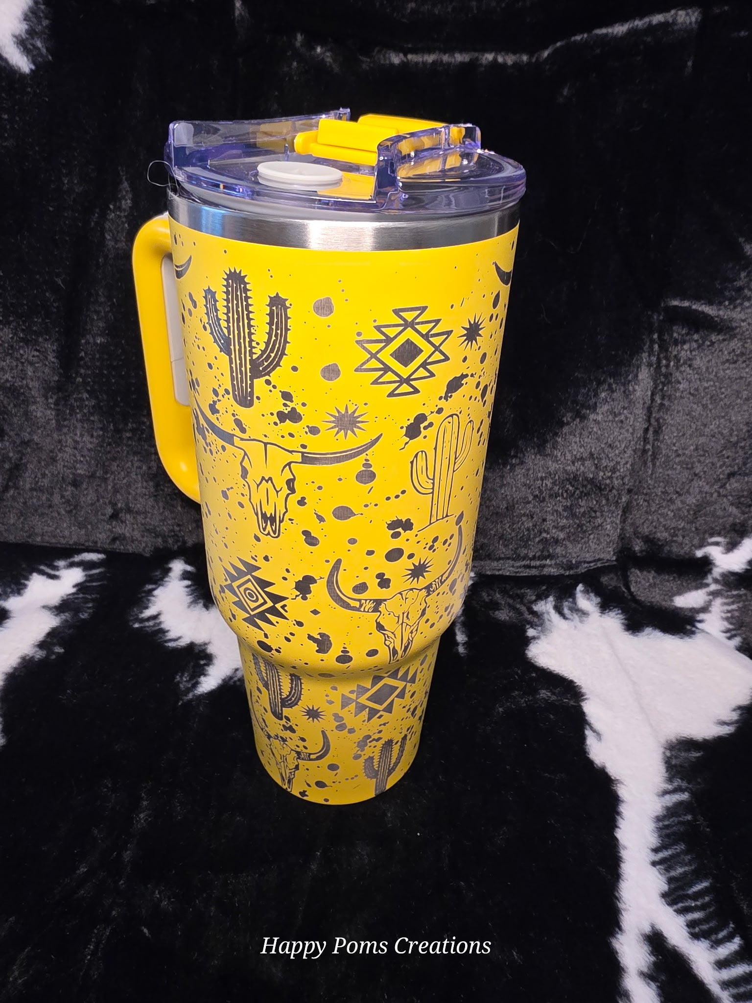 Stainless Steel Stanley Dupe - 40 oz, Laser Engraved, Spanish Sun, Western Splatter