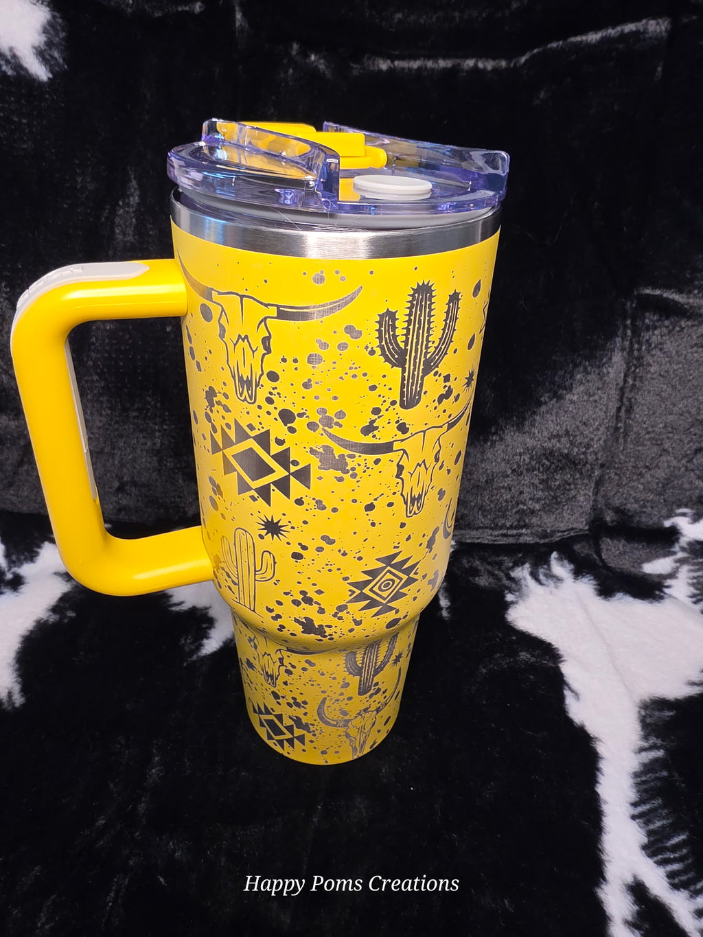 Stainless Steel Stanley Dupe - 40 oz, Laser Engraved, Spanish Sun, Western Splatter