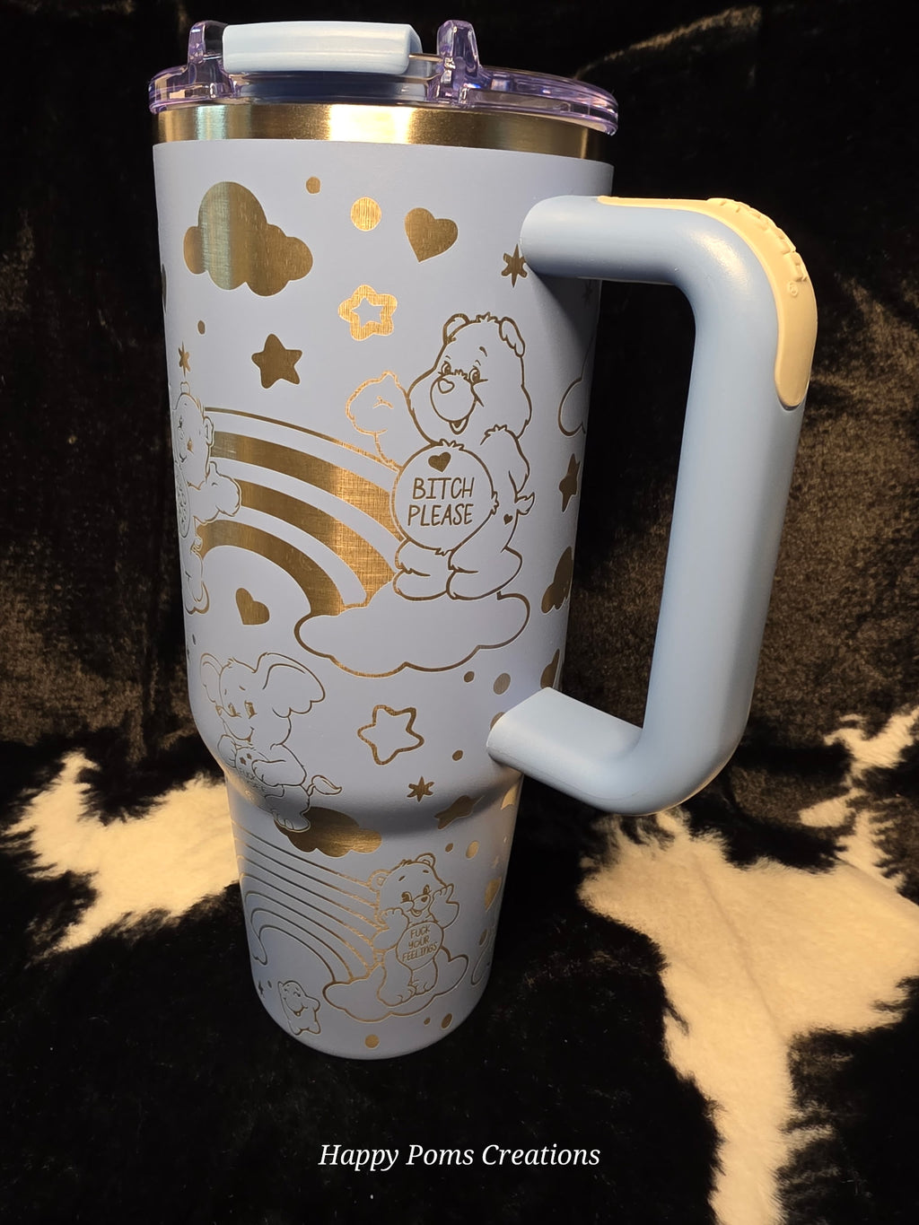 Stainless Steel Stanley Dupe - 40 oz, Laser Engraved, Steel Blue, Swear Bears