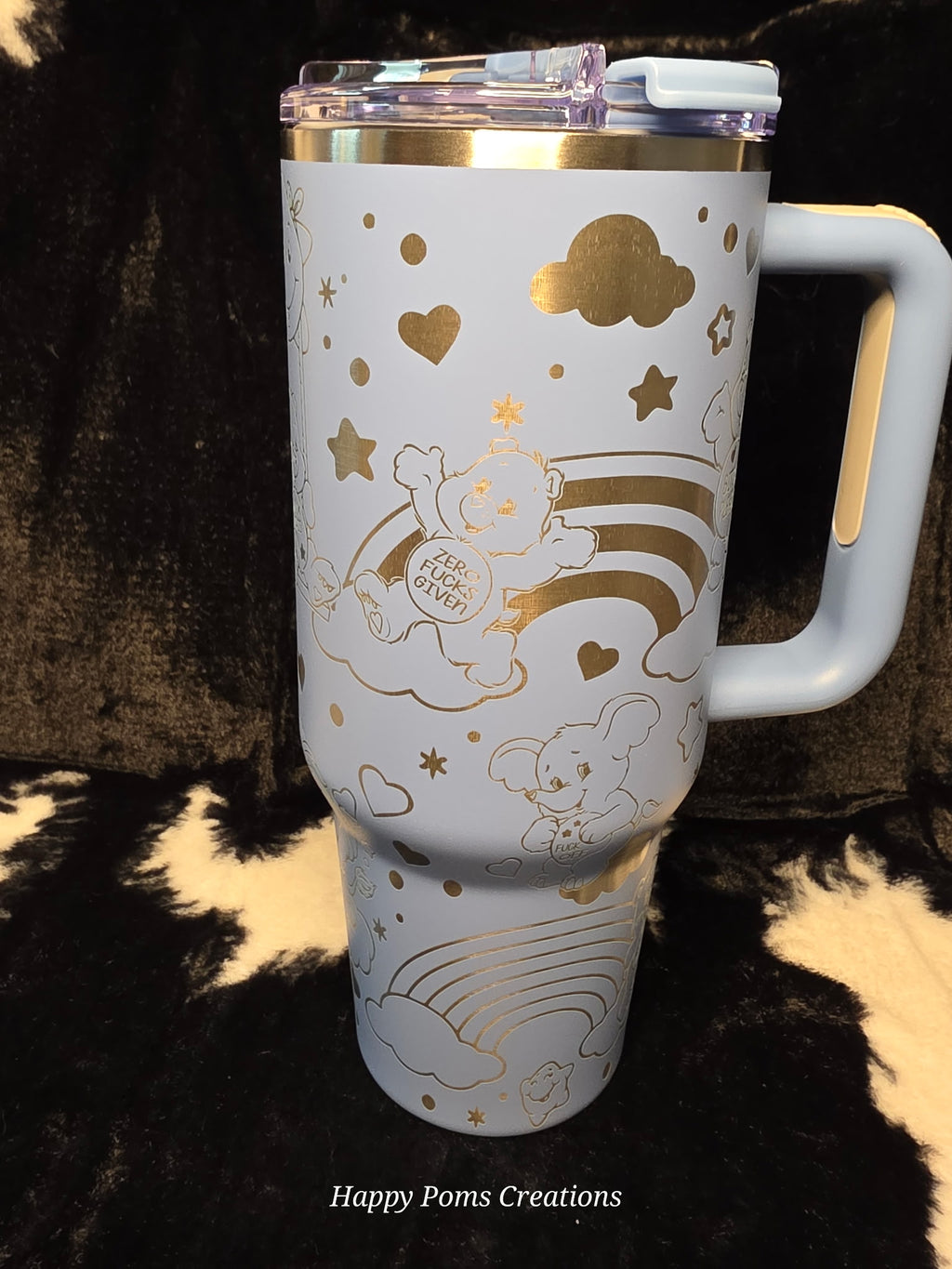 Stainless Steel Stanley Dupe - 40 oz, Laser Engraved, Steel Blue, Swear Bears