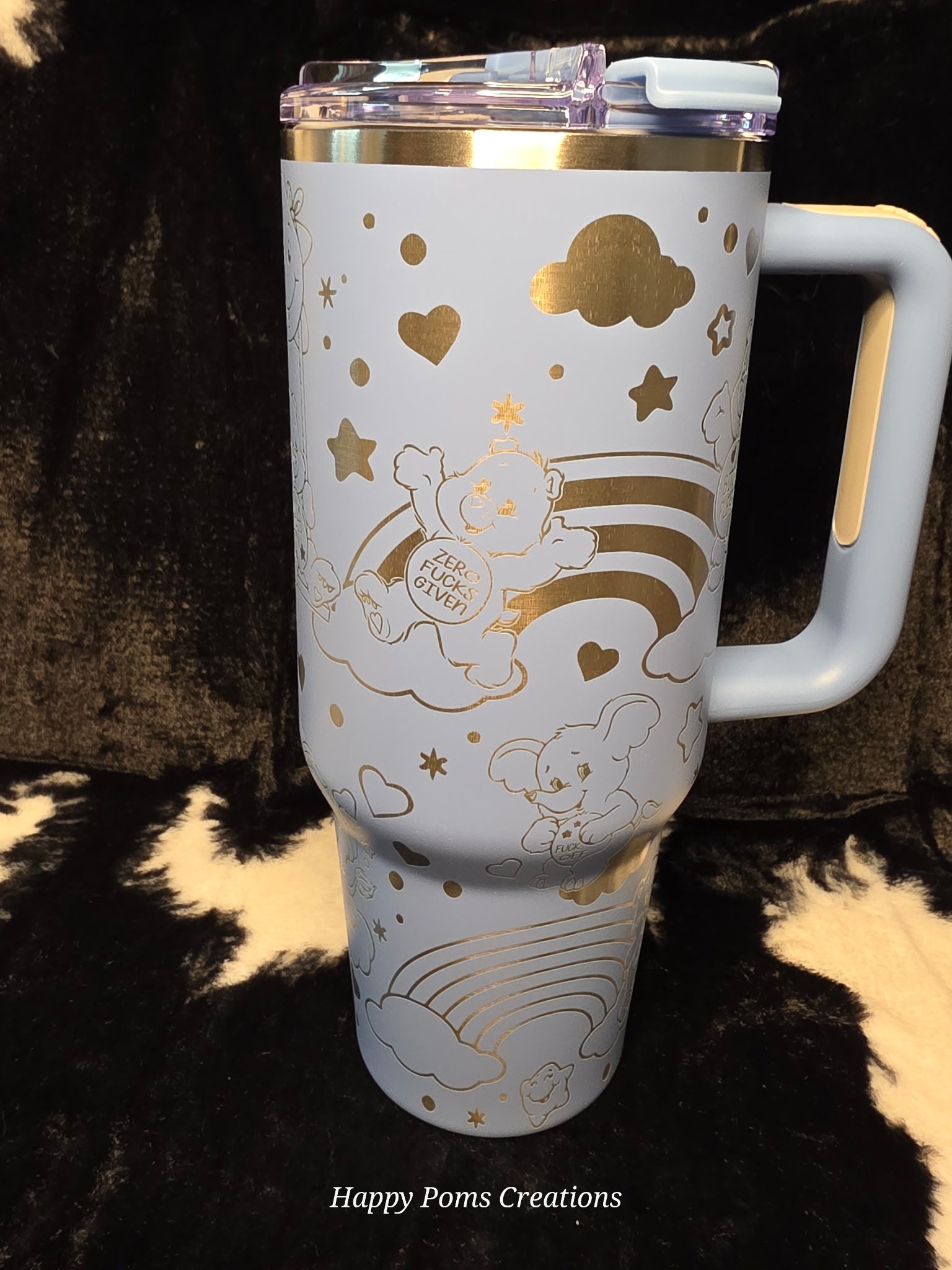 Stainless Steel Stanley Dupe - 40 oz, Laser Engraved, Steel Blue, Swear Bears