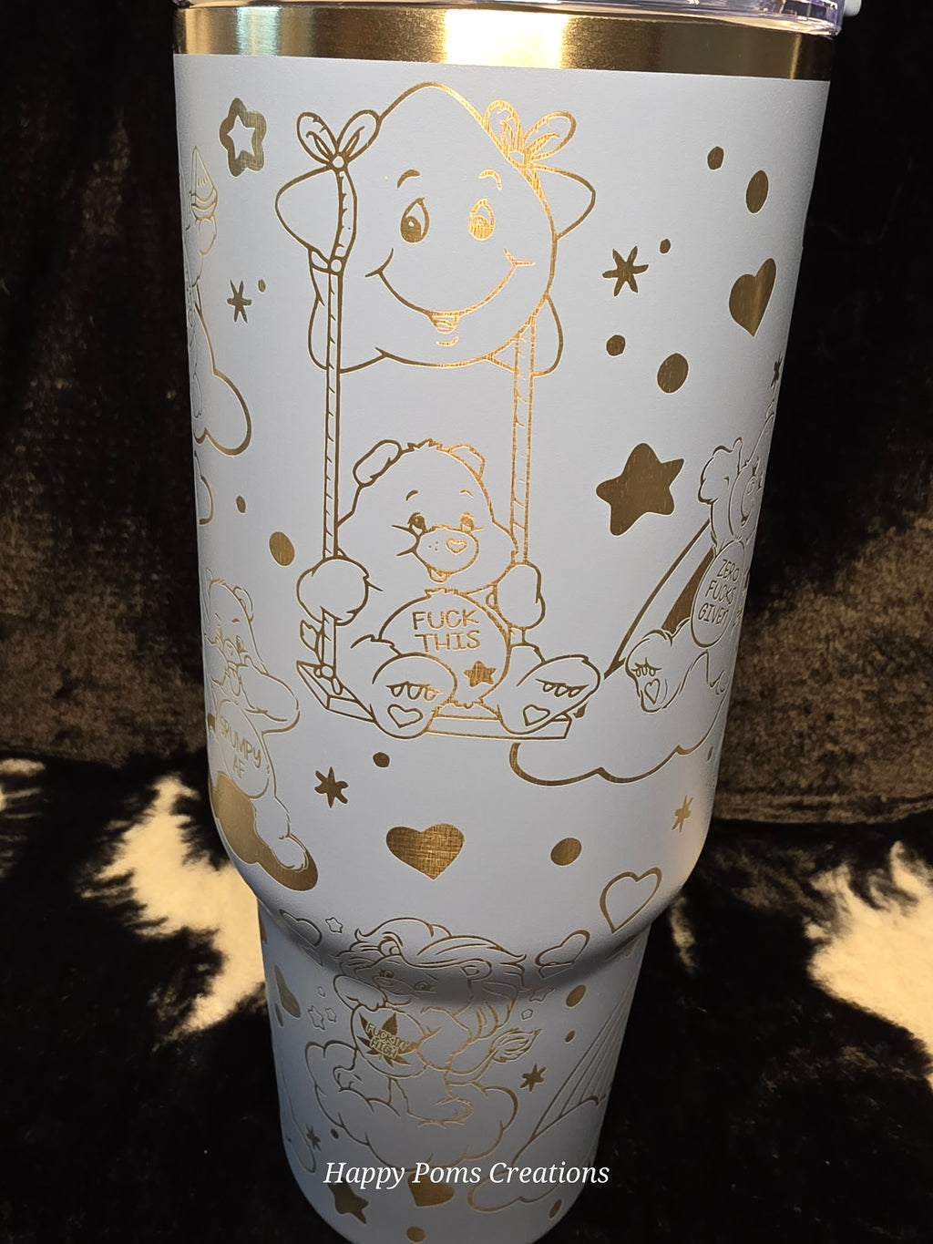 Stainless Steel Stanley Dupe - 40 oz, Laser Engraved, Steel Blue, Swear Bears