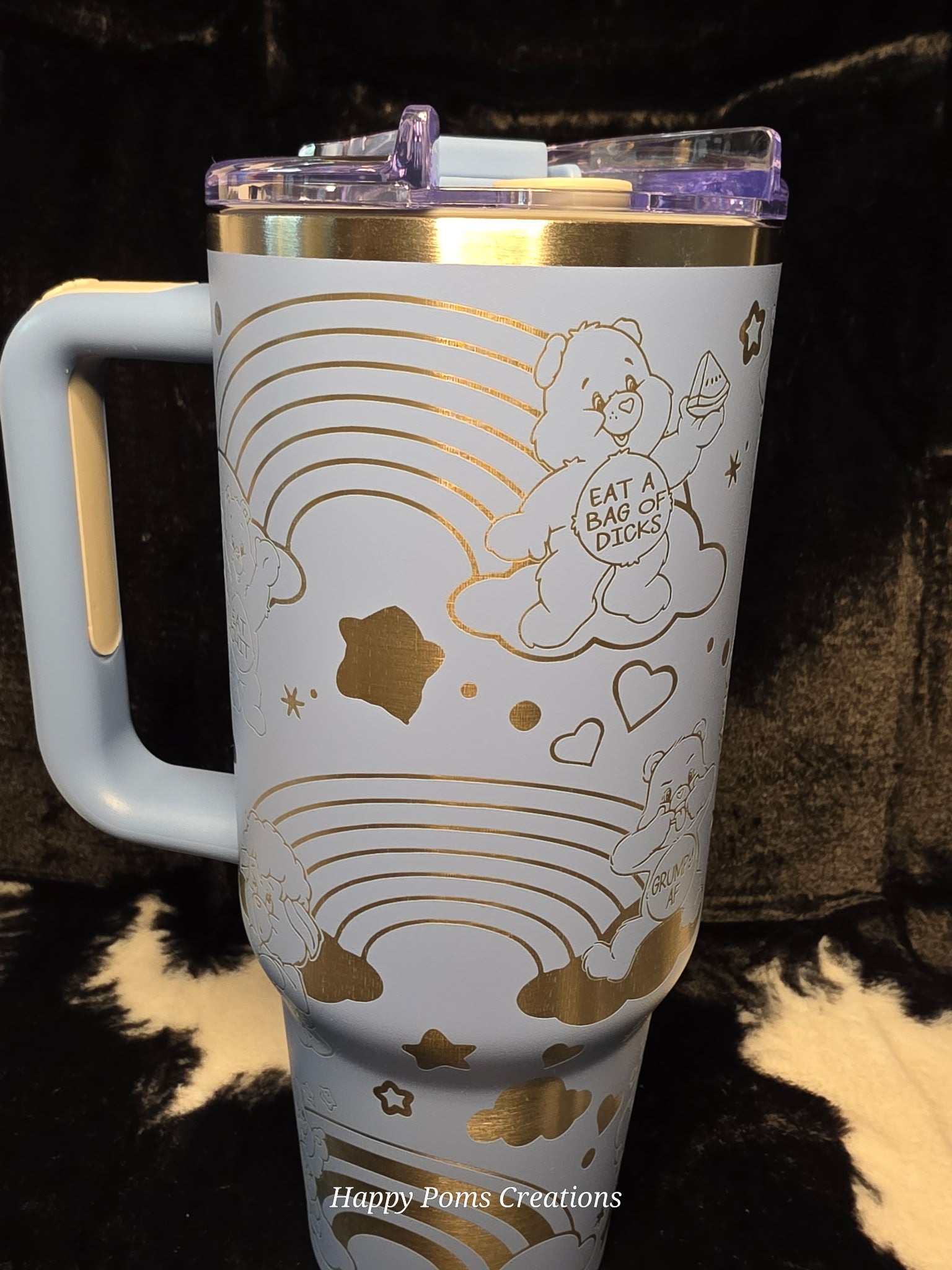 Stainless Steel Stanley Dupe - 40 oz, Laser Engraved, Steel Blue, Swear Bears