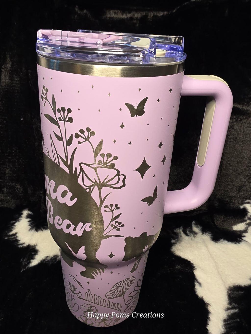 Personalized Mama Bear Tumbler 40oz Pink Engraved Cup with Handle & Straw | Floral Bear Mom Travel Mug | Mother’s Day Gift for Mom