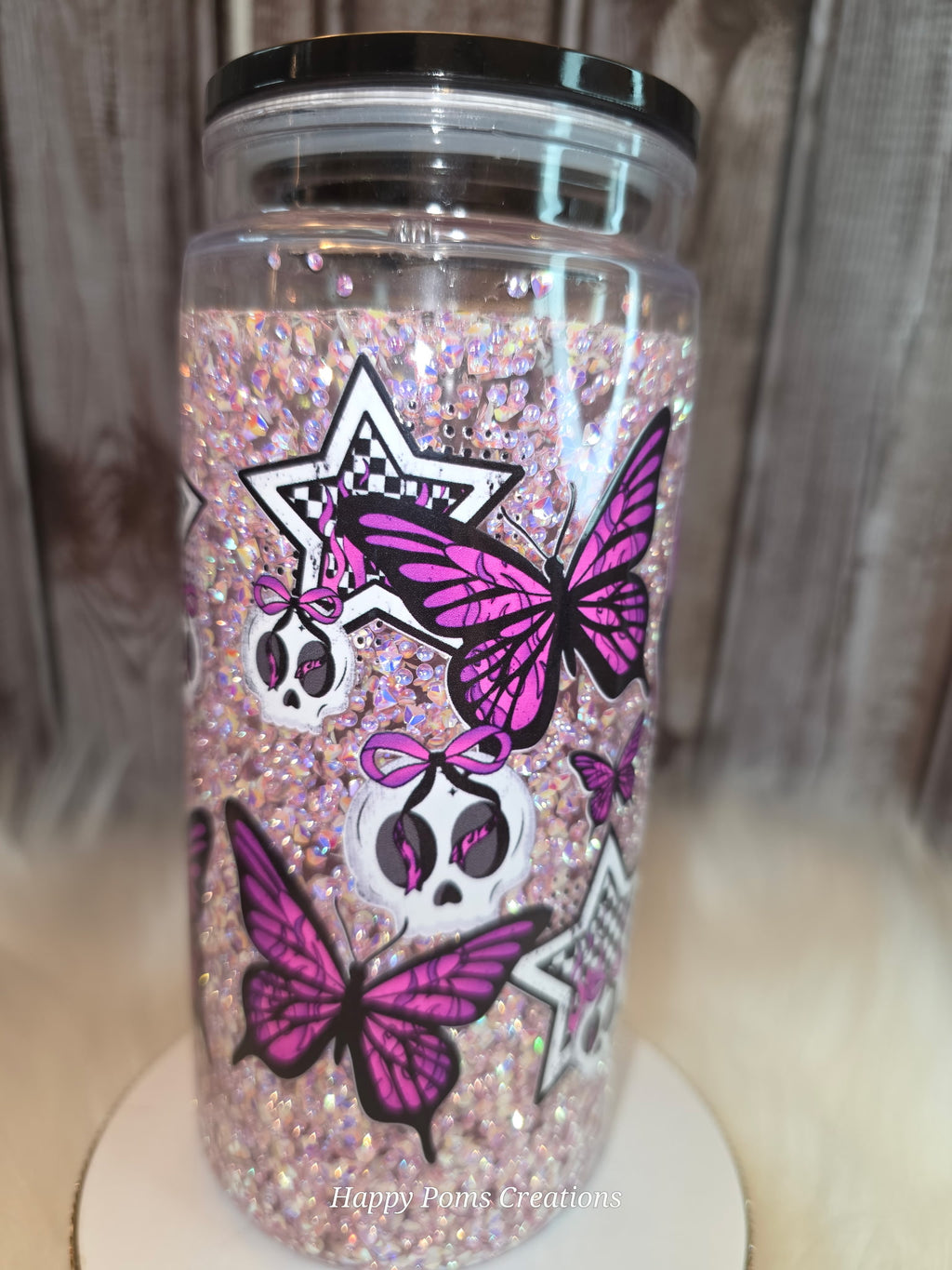 Pink Glitter Snow Globe Tumbler – Butterfly Rebel Soul Design